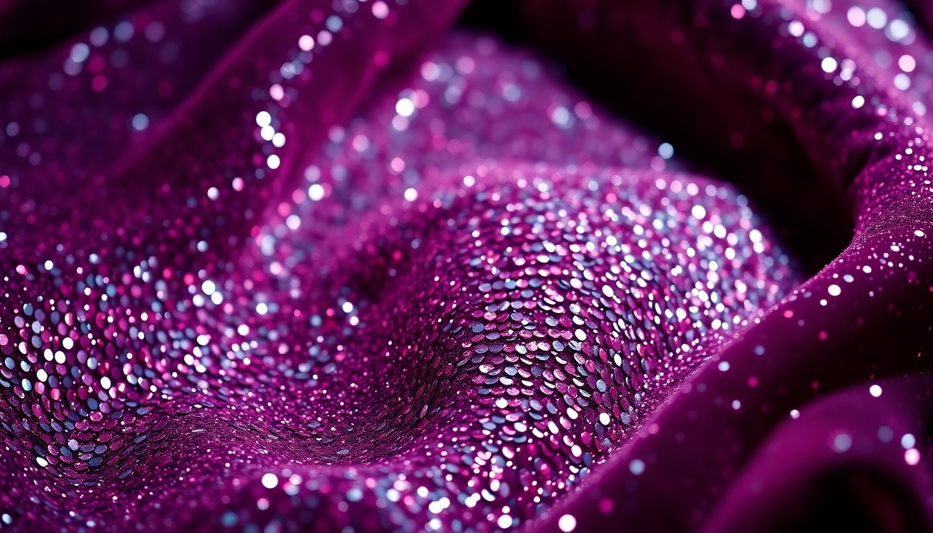 An extreme close-up photograph of shimmering sequins and glittering disco ball fragments, capturing the high-fashion glamour and drama of Coachella's celebrity style.