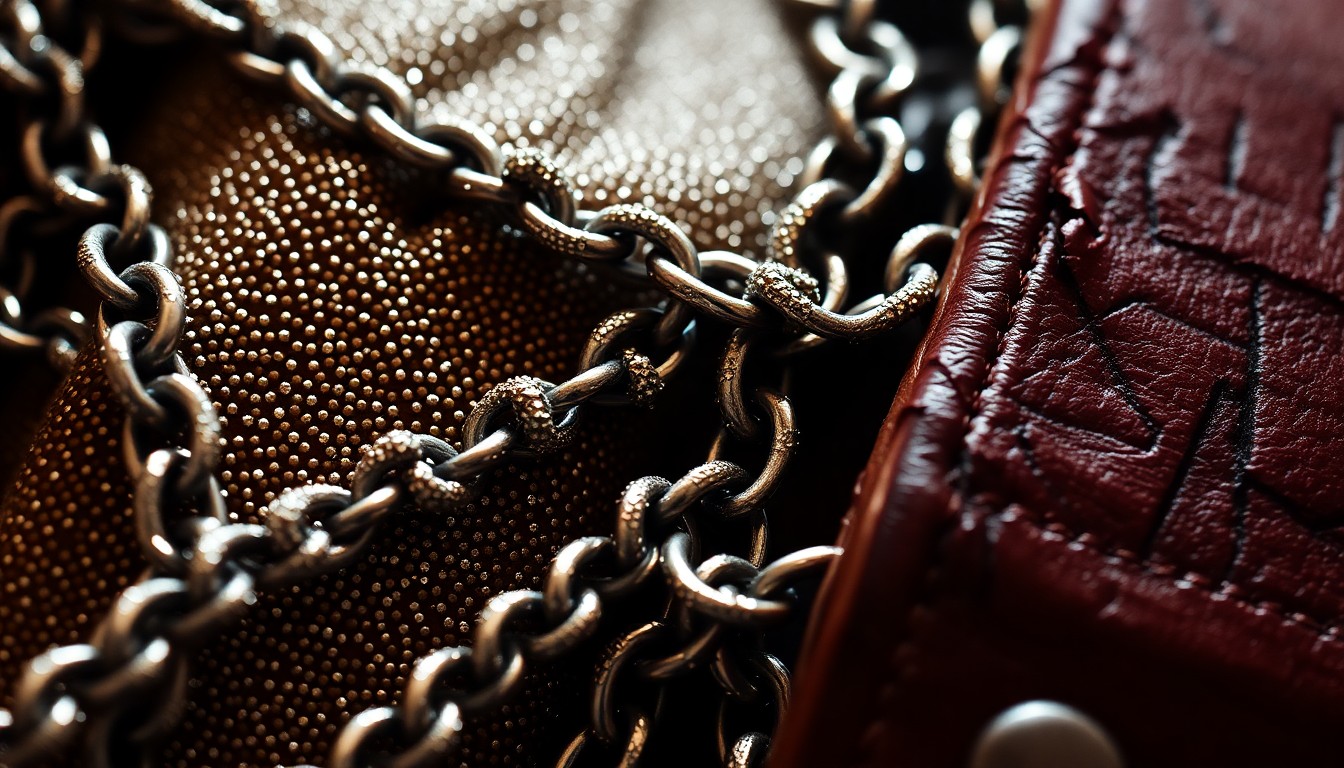 An extreme close-up of weathered, textured leather and metal, conceptually representing the gritty, high-fantasy world of the Lord of the Rings universe.