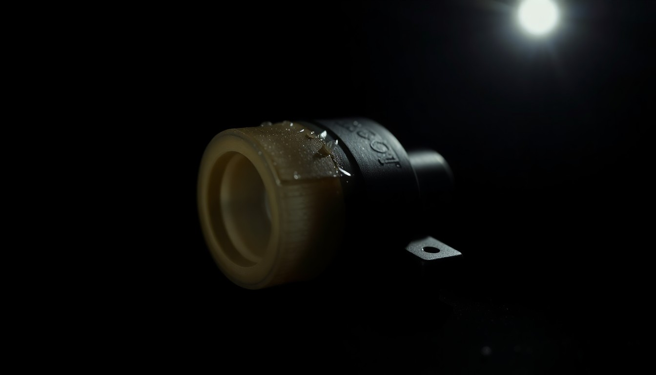 An extreme close-up photograph of a damaged car sensor or piece of evidence from the crash site, capturing the stark, gritty, and investigative nature of the incident without depicting any actual violence or victims.