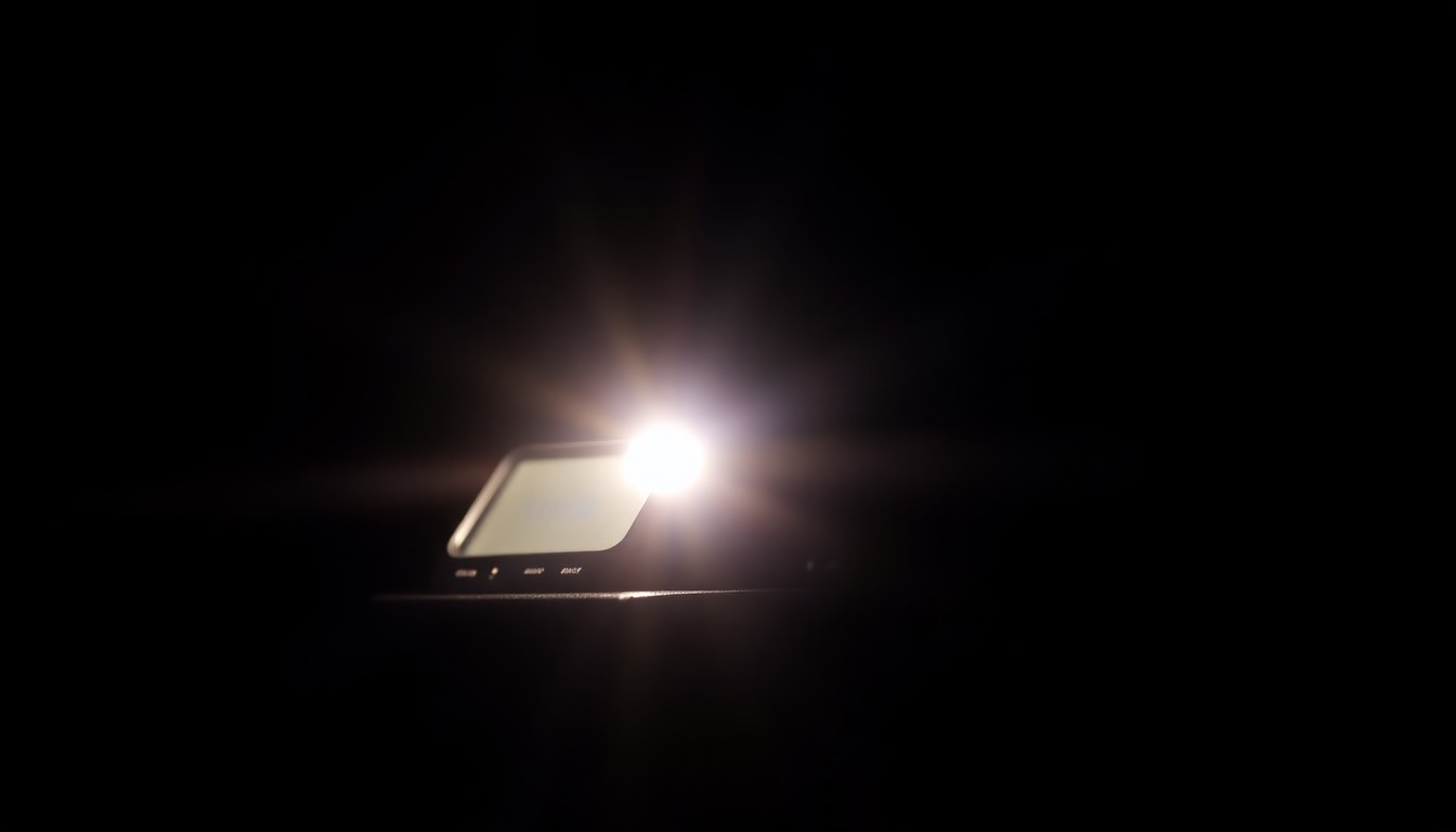 An extreme close-up photograph of a police radio or other law enforcement equipment lit by a harsh, direct camera flash against a pitch-black background, conceptually illustrating the stark, gritty, and investigative nature of the incident.
