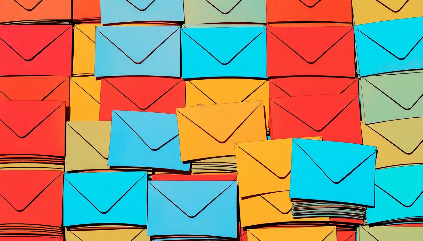 A vibrant, high-contrast silkscreen print depicting a repeating pattern of donation envelopes in shades of neon pink, yellow, and blue, conceptually representing the impact of the Low Family Foundation's philanthropic support.