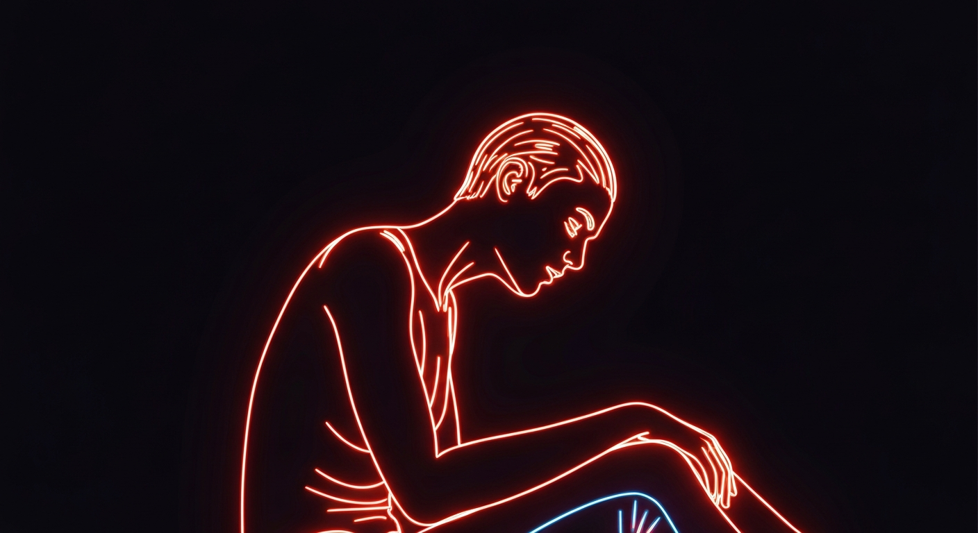 A glowing neon outline of a person's upper body in a slumped, unresponsive position, conveying a sense of concern and urgency about a suspected overdose incident.