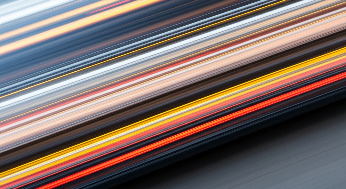 An abstract, colorful image created with a slow shutter speed and panning motion, depicting a blurred and streaking automotive form in motion, conveying a sense of speed, energy, and modern transportation.