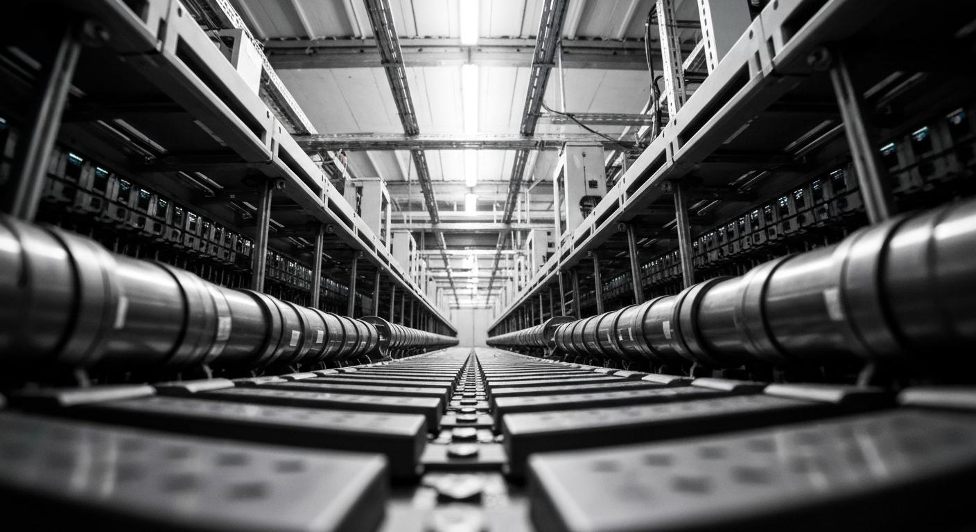 An extreme close-up of a tangle of metallic gears, wires, and circuit boards, conceptually representing the complex financial systems and infrastructure powering Alphabet's growth as a technology conglomerate.