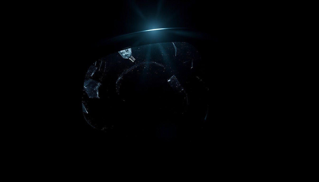 An extreme close-up photograph of a damaged car part, such as a side mirror or sensor, captured with harsh, direct lighting to create a stark, gritty, and investigative aesthetic, conceptually representing the recent wrong-way driving incident in Westchase.