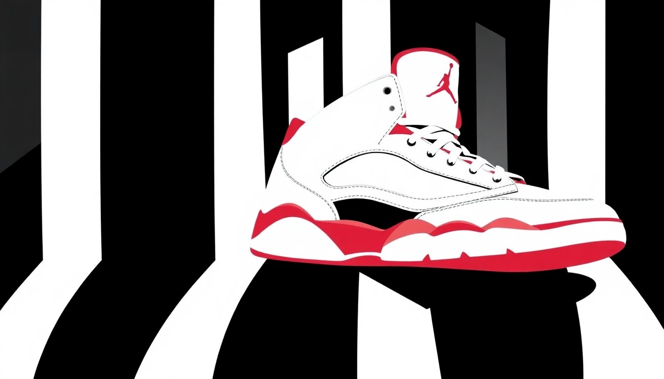 A bold, abstract illustration featuring jagged geometric shapes in black, white, and royal blue, conceptually representing the Air Jordan 10 'Orlando' sneaker without any literal depiction of the shoe or its details.