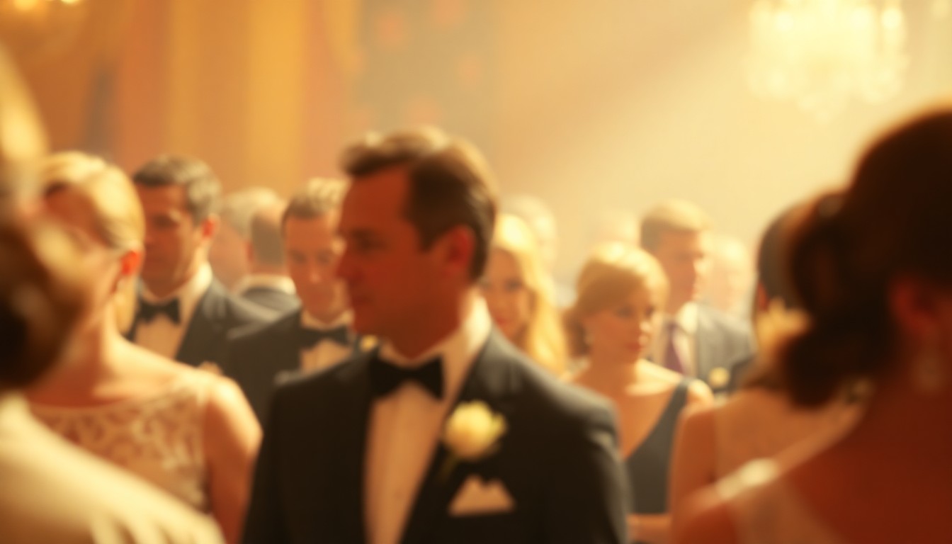 An extremely abstracted, out-of-focus photograph shot through condensation or rain-streaked glass, composed of soft pools of warm color and light depicting a blurred crowd of people in formal attire, conceptually representing the global reach and influence of the world's royal families.