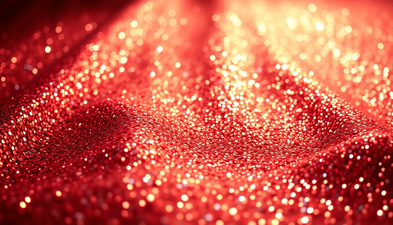 An extreme close-up photograph of shimmering, glittering sequins captured in dramatic studio lighting, evoking the high-fashion glamour of a Hollywood red carpet event.