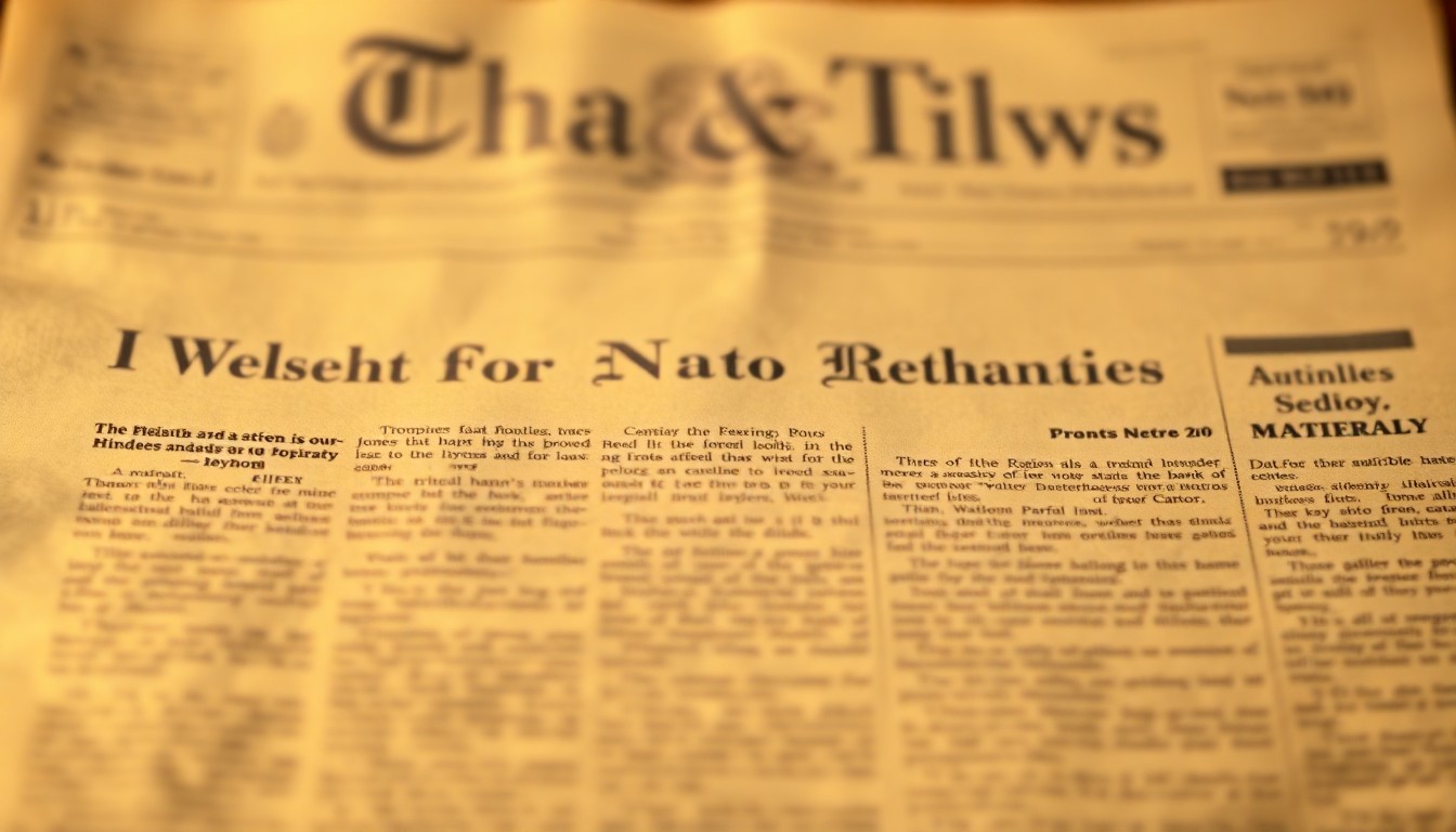 An abstract, impressionistic photograph of a vintage newspaper front page, with the text and imagery blurred into soft, hazy pools of warm light and color, conveying a sense of historical nostalgia.