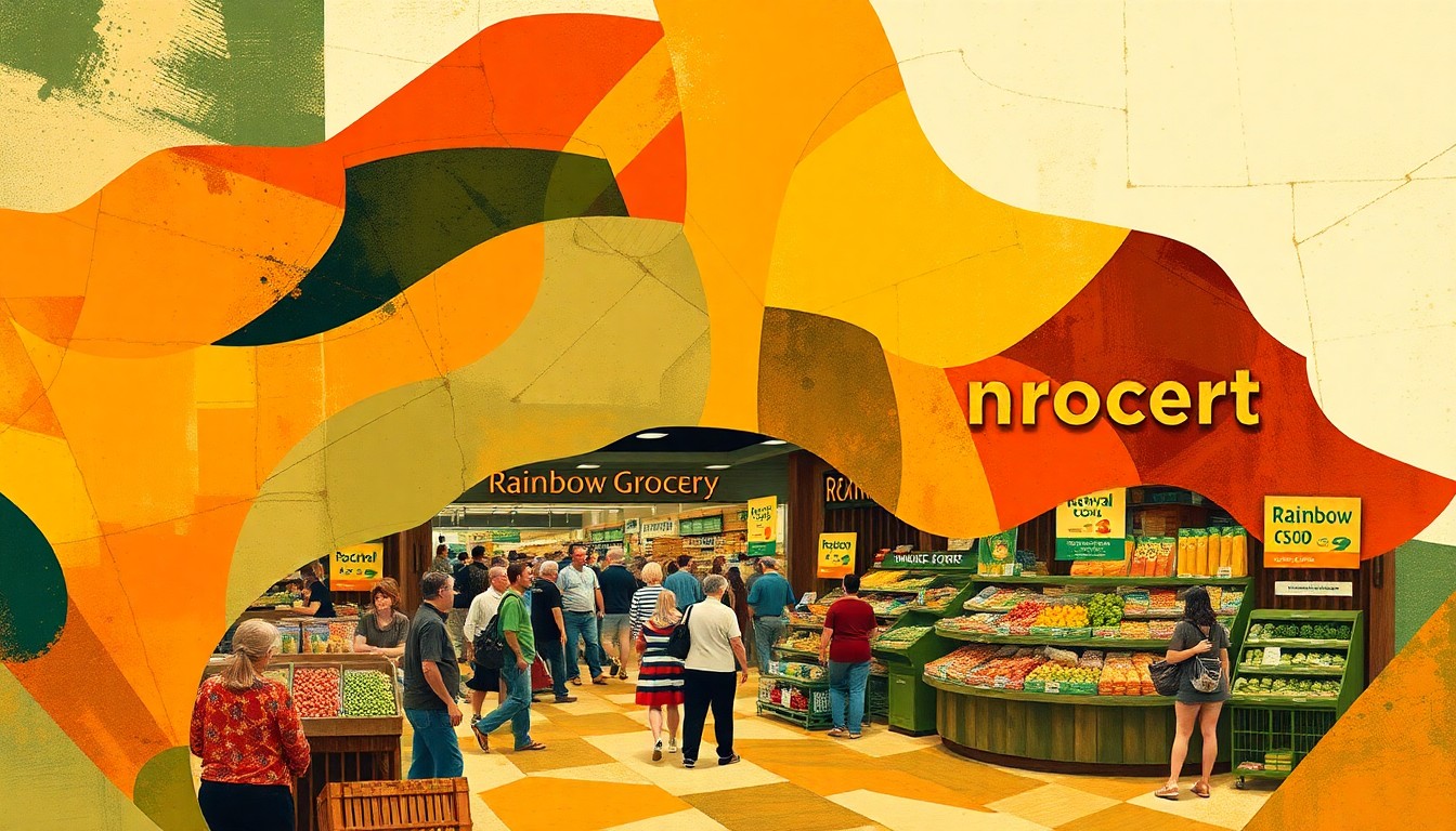 A heavily textured, sweeping oil paint brushstrokes in bright sunflower yellow, cherry red, and sky blue, conceptually representing the joyful energy of a community festival.