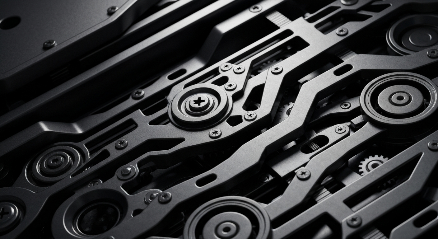 An extreme close-up of gears, levers, and other heavy industrial machinery, representing the tangible mechanisms that underpin the world of finance and investment.