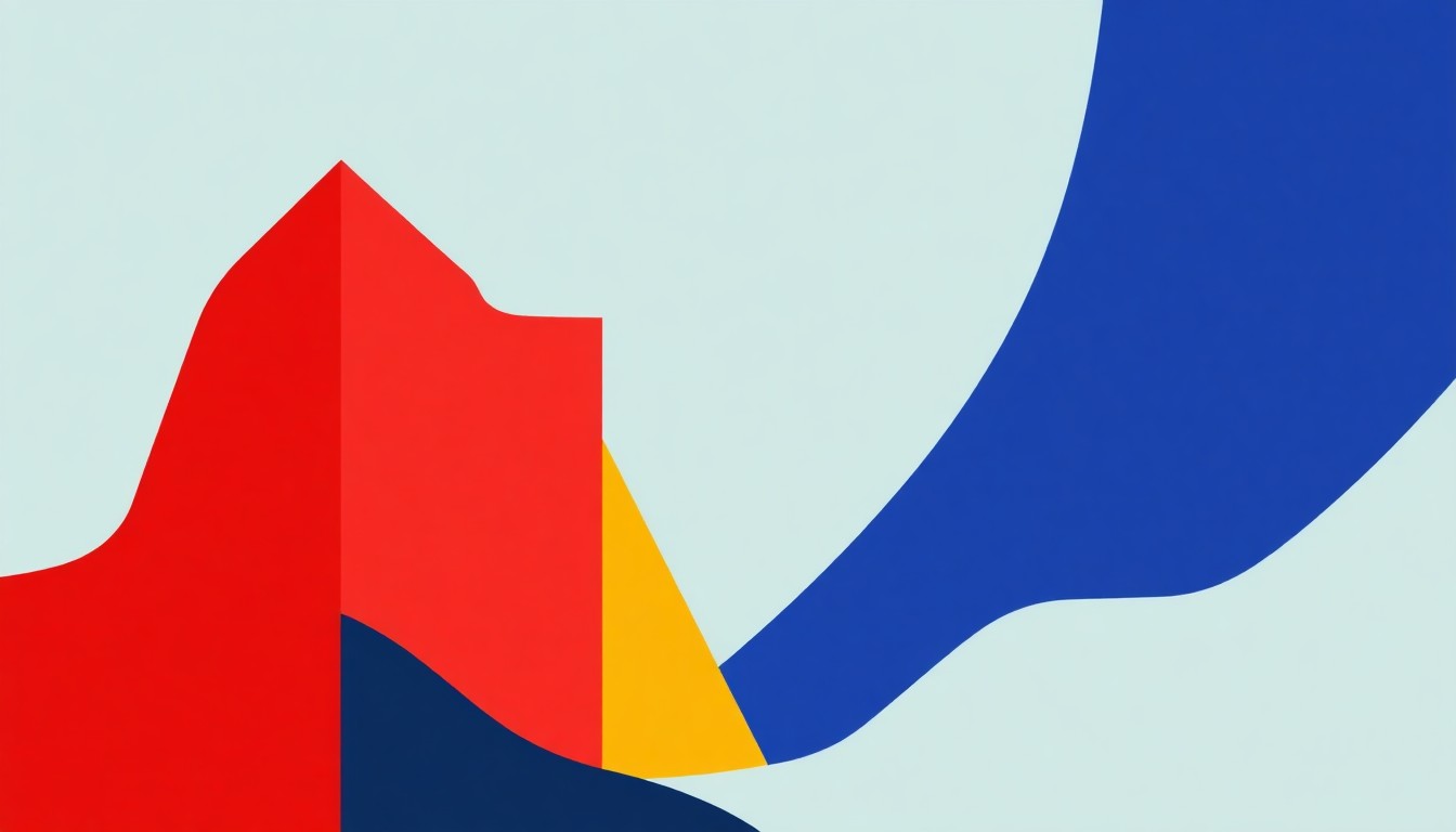 A vibrant abstract composition of overlapping triangles and circles in shades of blue, red, and yellow, conveying a sense of stability and resilience in the face of economic uncertainty.