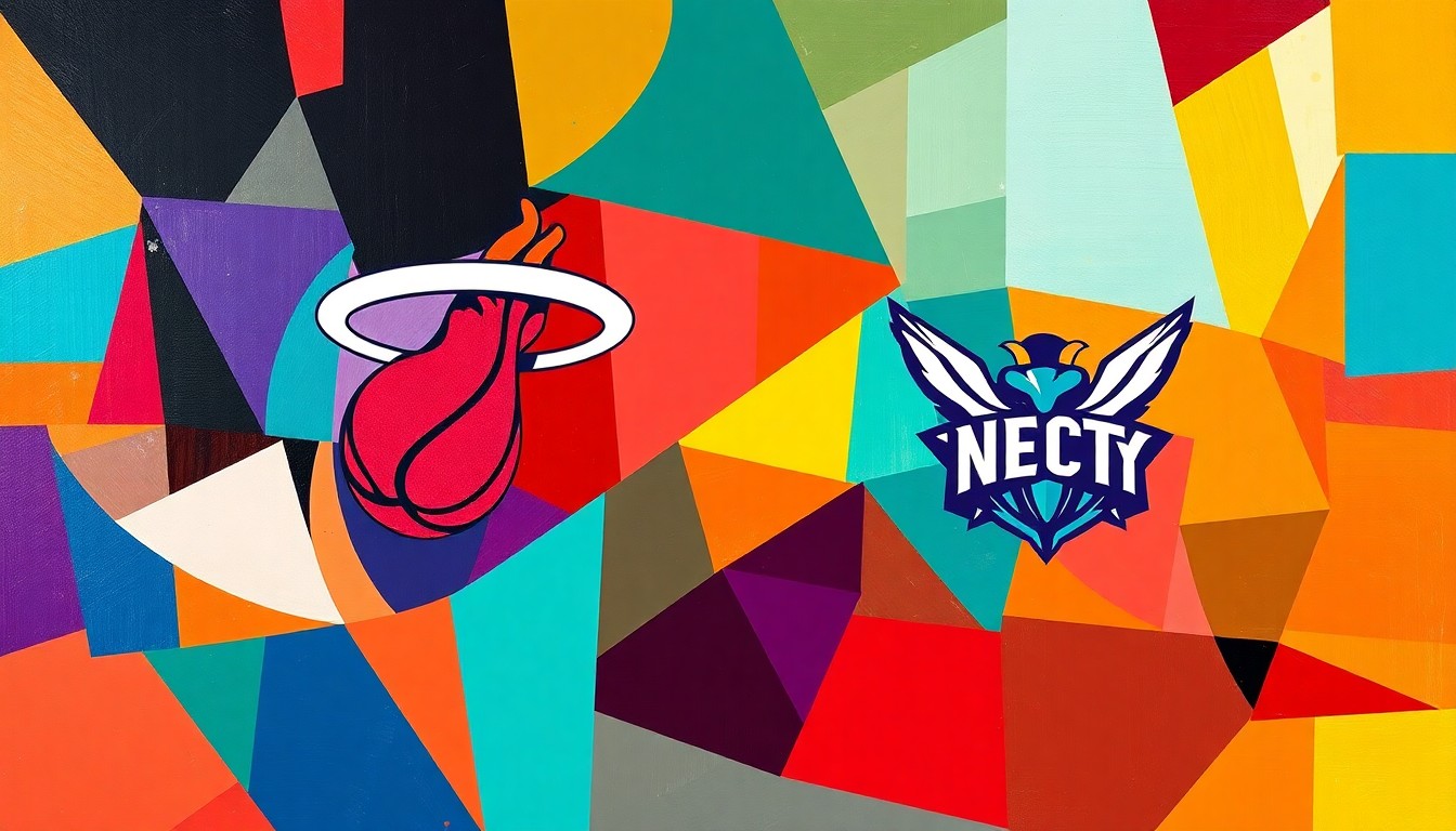 A fractured, geometric painting in vibrant shades of red, blue, and teal, capturing the intensity and physicality of a basketball game through an abstract, multi-angled perspective.