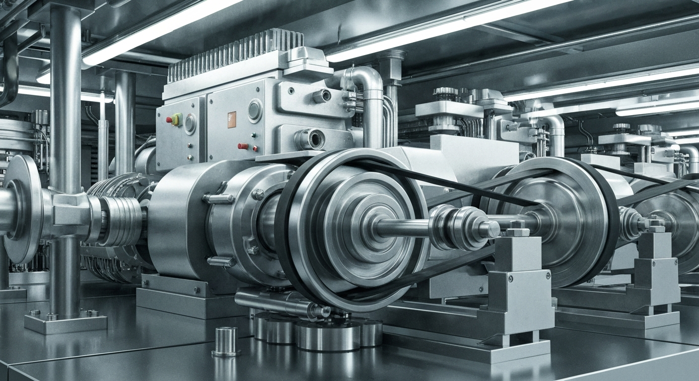 An extreme close-up of gears, levers, and other heavy banking equipment, conveying the tangible, institutional nature of the financial systems underlying real estate investment trusts.