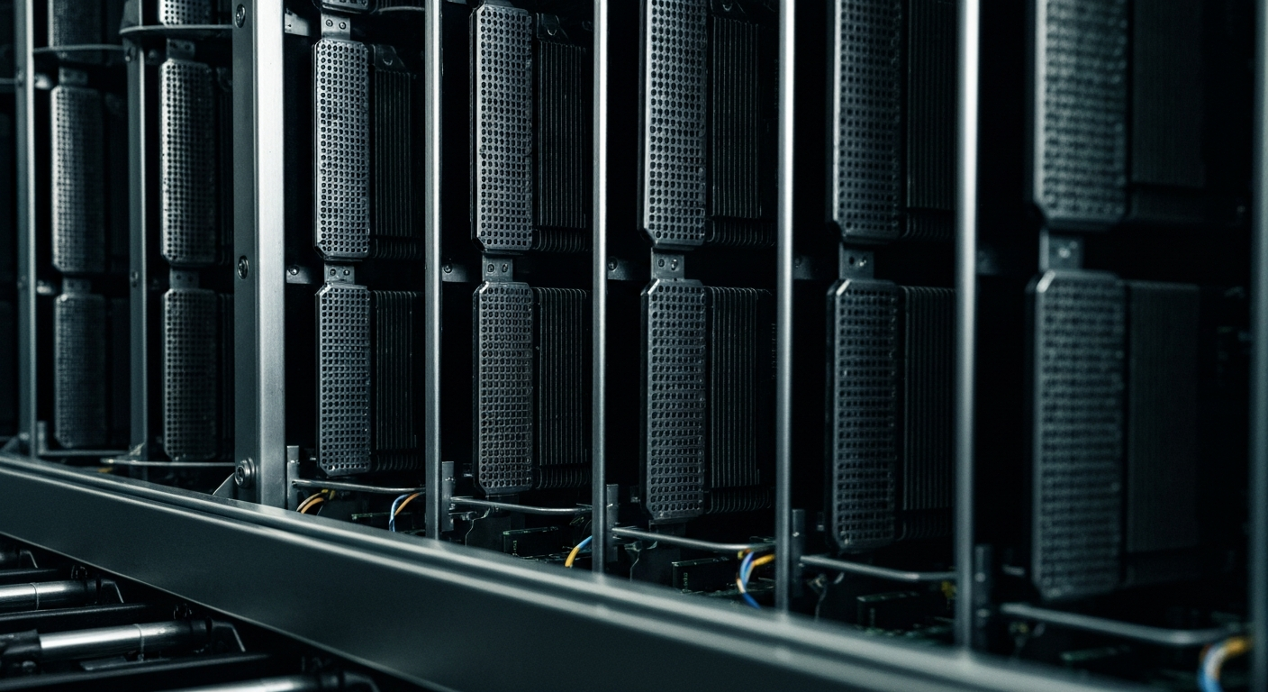 A highly detailed, black-and-white close-up photograph of the internal components and circuitry of a large data storage server, conveying a sense of the industrial scale and technical complexity of modern data infrastructure.