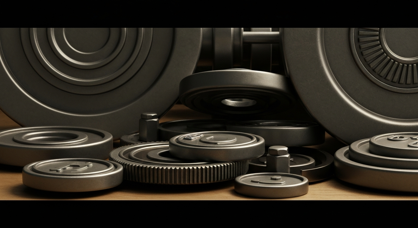 An extreme close-up of gears, levers, and other heavy industrial machinery, conceptually representing the complex financial systems and institutional investment surrounding Amazon's stock.