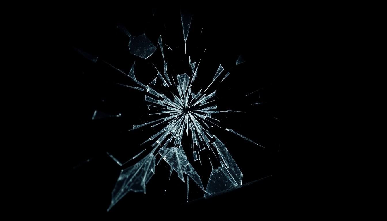 An extreme close-up photograph of shattered glass, capturing the stark and gritty aftermath of a reported home invasion incident in Rochester.