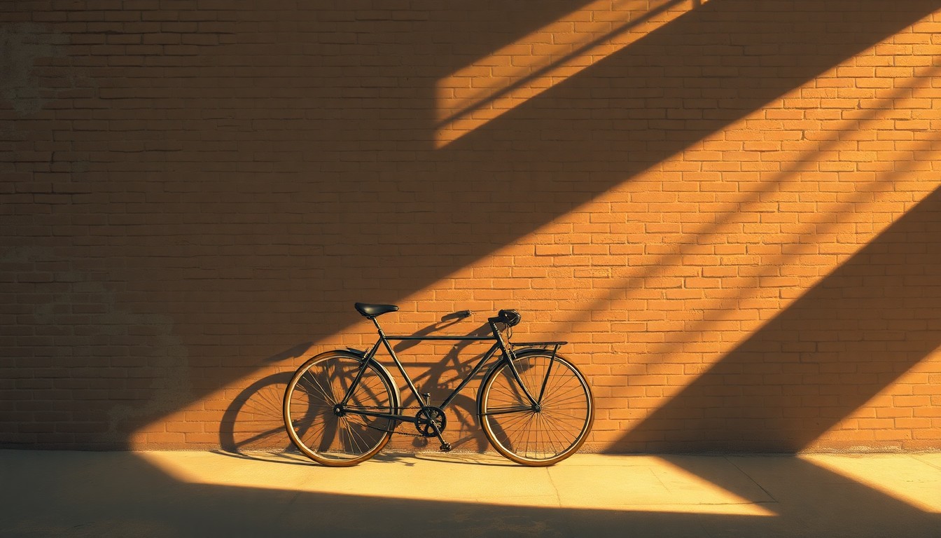 A close-up painting of a weathered bicycle leaning against a brick wall, with warm sunlight and deep shadows creating a contemplative, cinematic mood that reflects the complex trade issues at hand.