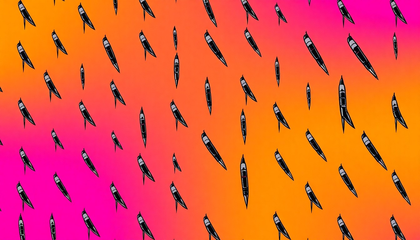 A highly stylized, abstract grid of neon-colored tattoo needles in a pop art silkscreen style, conceptually representing the vibrant artistic community behind the opening of a new tattoo studio.
