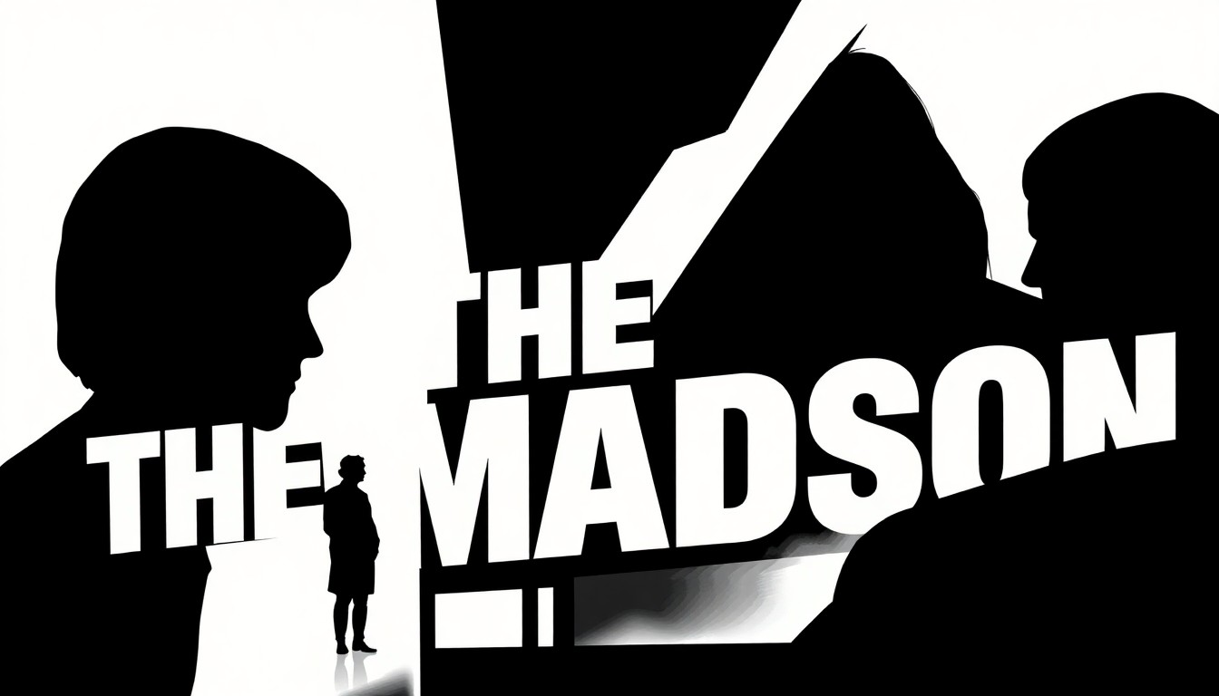 An abstract illustration featuring sharp, angular black silhouettes against a minimalist background, conveying the emotional intensity and family turmoil at the heart of the TV series The Madison.