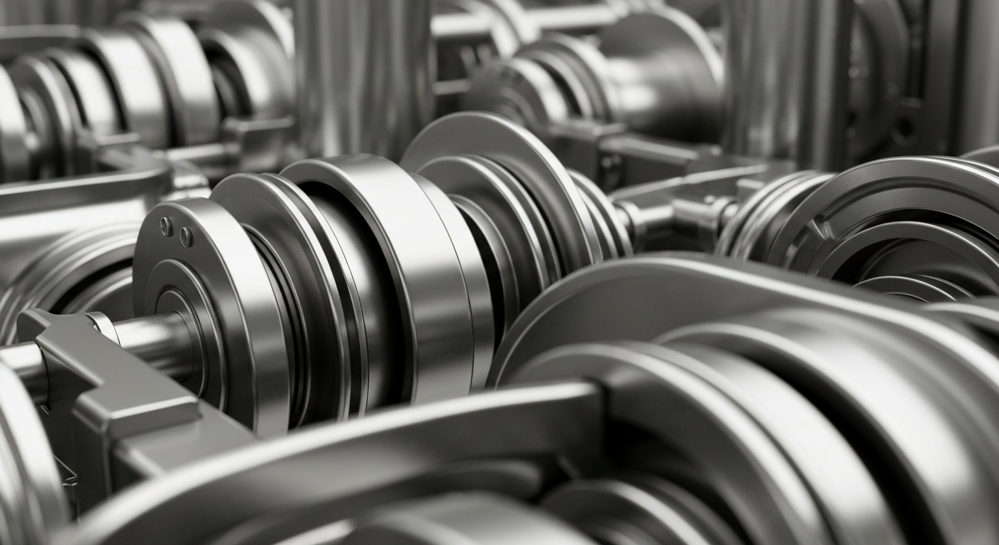 A highly detailed, cinematic close-up image of heavy, polished banking machinery and mechanisms, conveying a sense of institutional power and financial security through its industrial aesthetic.