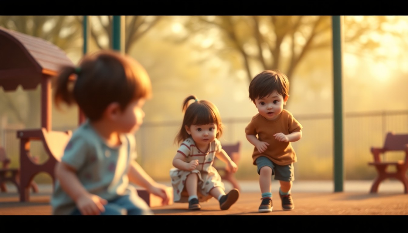 A blurred, impressionistic scene of children playing on a playground, with muted colors and a warm, dreamlike quality, conveying the importance of protecting vulnerable young learners.