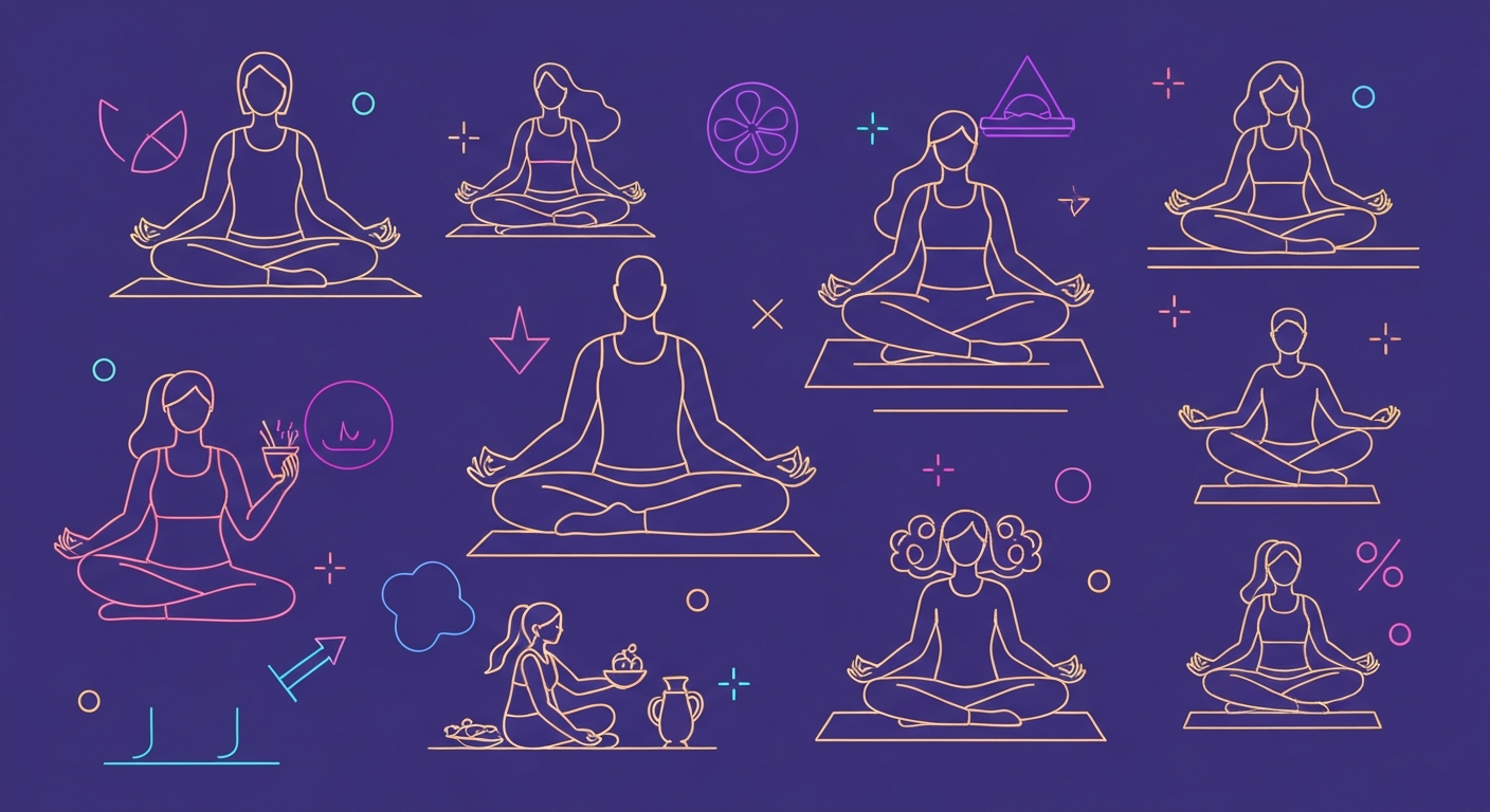 A dynamic illustration using glowing neon lines to depict people engaged in various wellness activities, capturing the energy and positivity of the Emory Hillandale Hospital Well-being Expo.