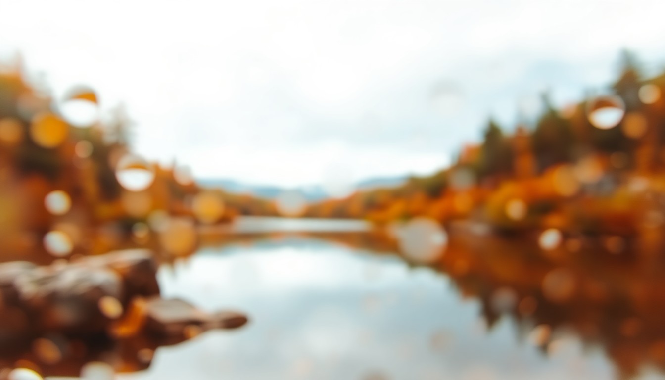 An impressionistic, out-of-focus photograph depicting the natural scenery and landscape around Rocks Pond, with soft pools of warm color and light.