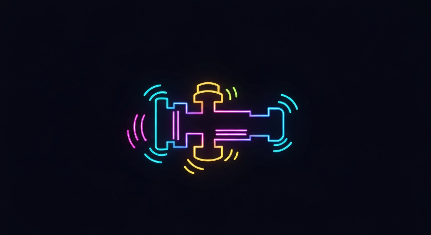 An abstract illustration featuring glowing, vibrant neon lines outlining the shape of a molecular structure or medical device, conveying the innovative and high-tech nature of OBI Pharma's antibody-drug conjugate technology.