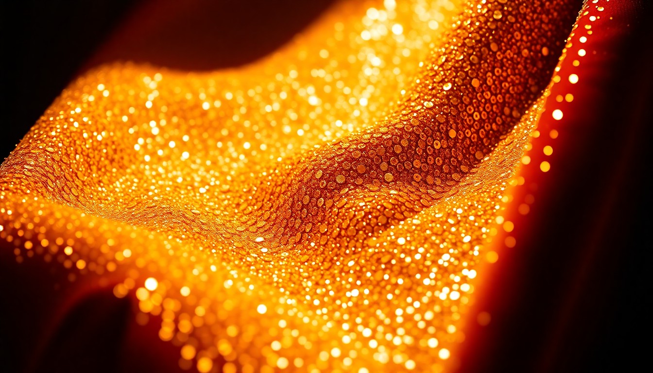 An abstract close-up photograph of luxurious, glittering fabric textures in high-contrast lighting, conveying the glamour and prestige of classical performing arts.