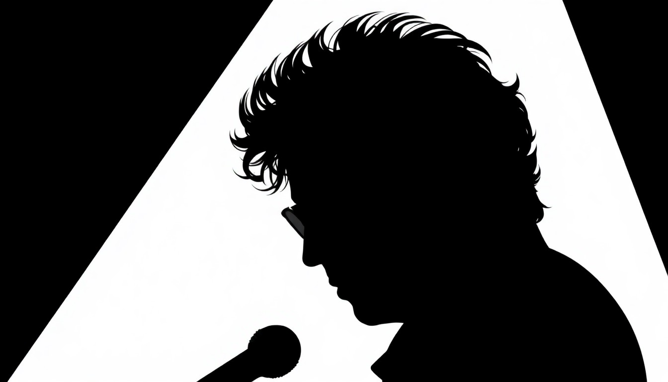 A striking black and white illustration depicting the iconic profile of Bob Dylan, rendered in an abstract, geometric style with bold, angular shapes and lines.