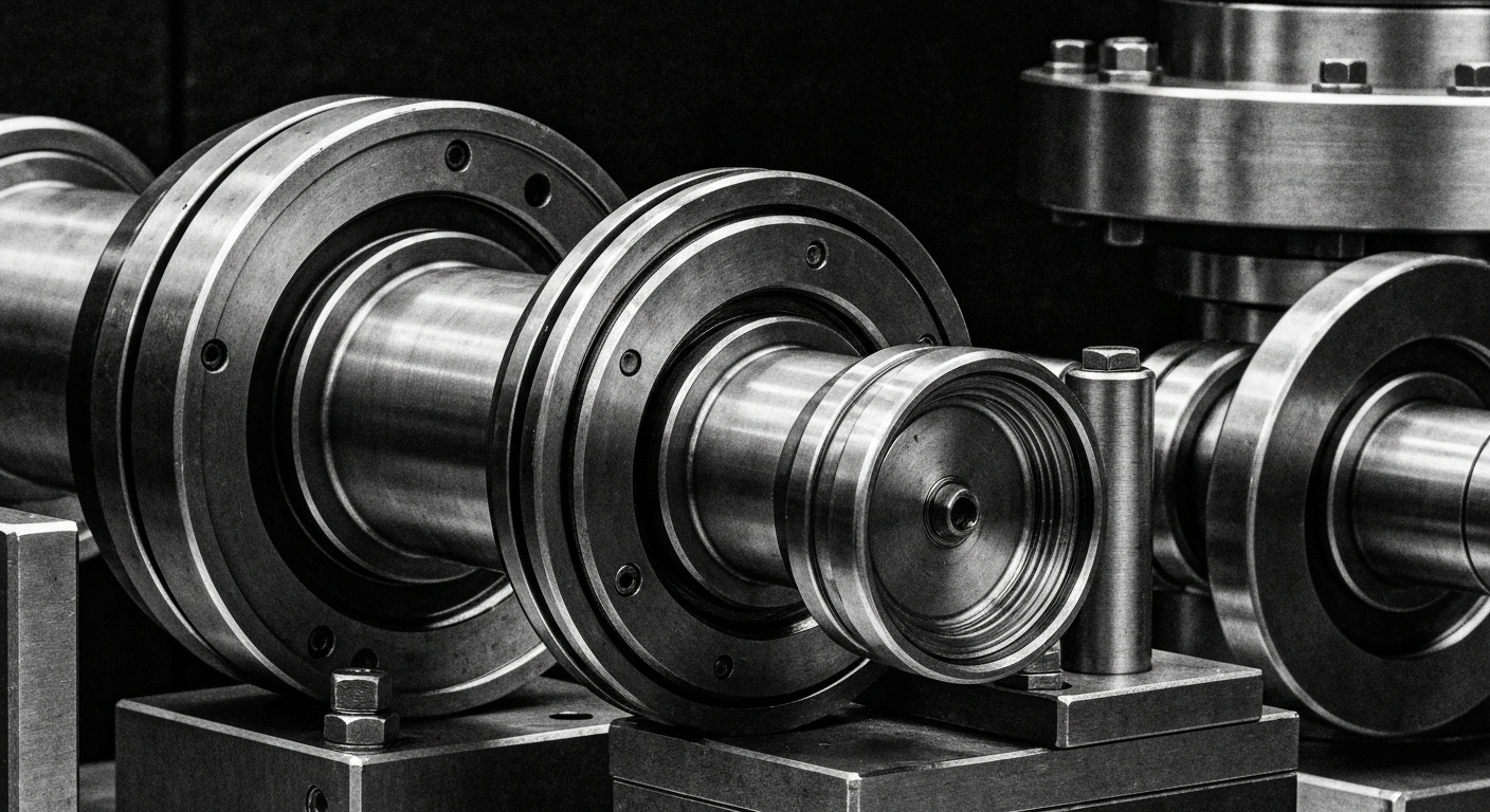 A high-contrast, textured black and white close-up image of precision industrial machinery and equipment, conveying the engineering expertise and manufacturing capabilities of Teledyne Technologies.