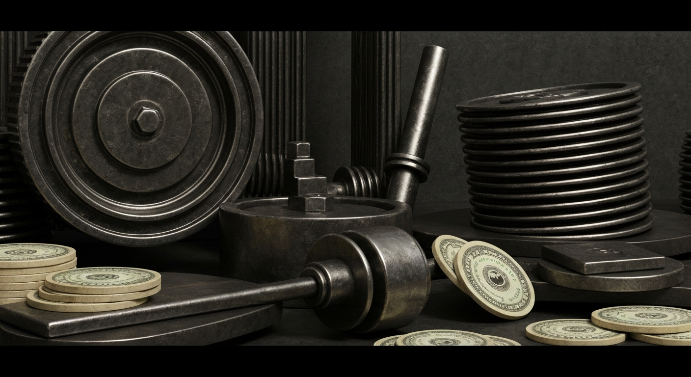 An extreme close-up of intricate, metallic machinery and components, conceptually representing the financial security and institutional power of the banking industry.