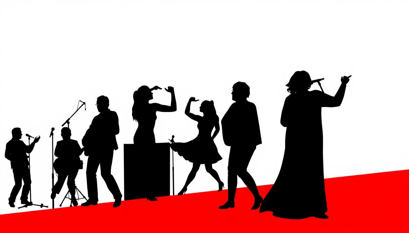 A striking abstract composition of jagged geometric shapes in bold red, white, and black, conceptually representing the diverse artistic disciplines featured at the Ripple Effect Santa Cruz Arts Festival.