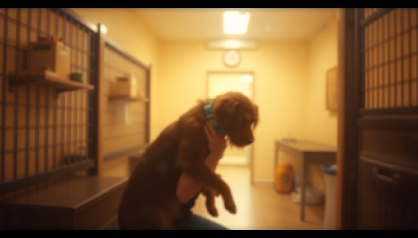 An extremely blurred, impressionistic photograph of a person's hand gently petting the head of a dog or cat, with the background softly out of focus in a hazy wash of warm colors.