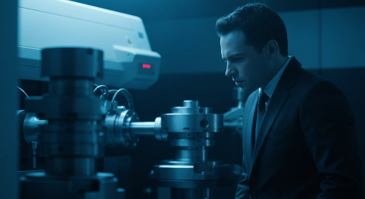 An extreme close-up of various biotech laboratory instruments and devices, including pipettes, centrifuges, and microscopes, all rendered in a high-contrast, cinematic style that emphasizes the complex, industrial nature of modern medical research.