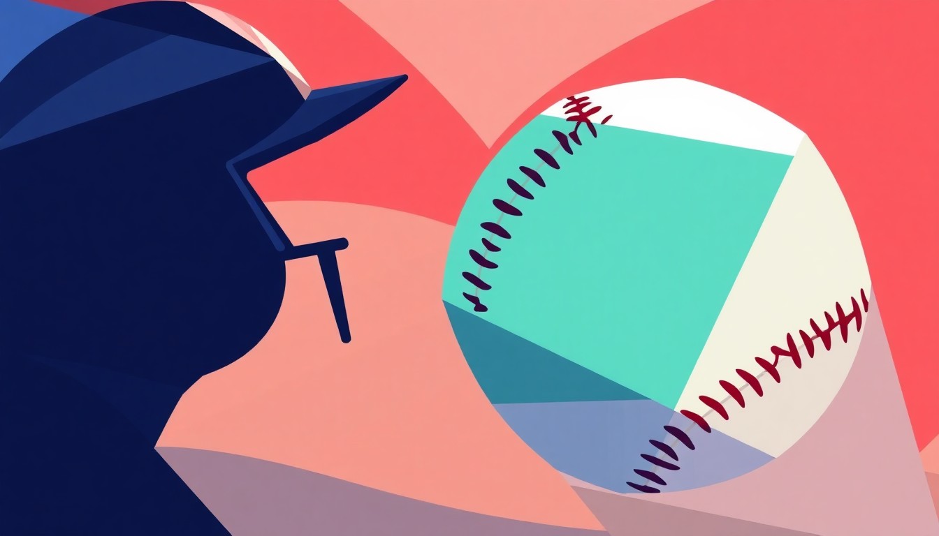 A cubist, geometric painting featuring sharp, overlapping planes of color and form, conceptually representing the intense competition and crucial playoff implications of the softball game between Prosper Rock Hill and Plano.