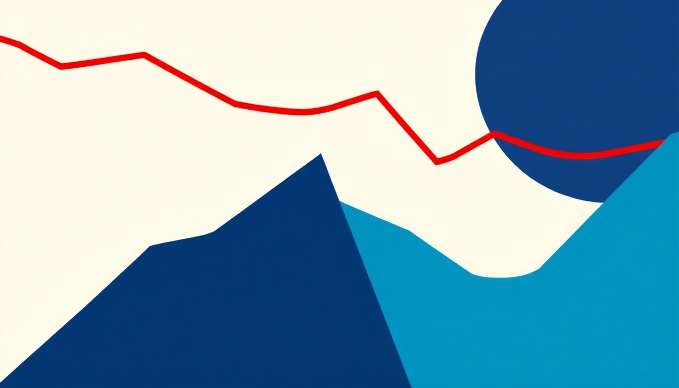 A composition of overlapping triangles and rectangles in shades of blue, red, and yellow, conceptually representing the obfuscation of economic data through statistical manipulation.