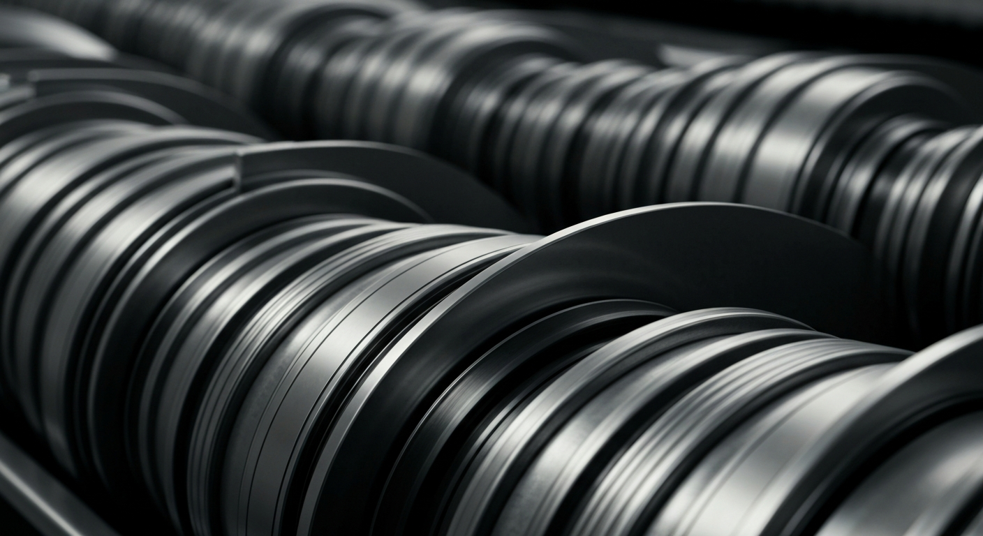 An extreme close-up of gears, levers, and other heavy industrial components in muted tones of steel grey and black, conceptually representing the institutional power and security of the healthcare finance sector.