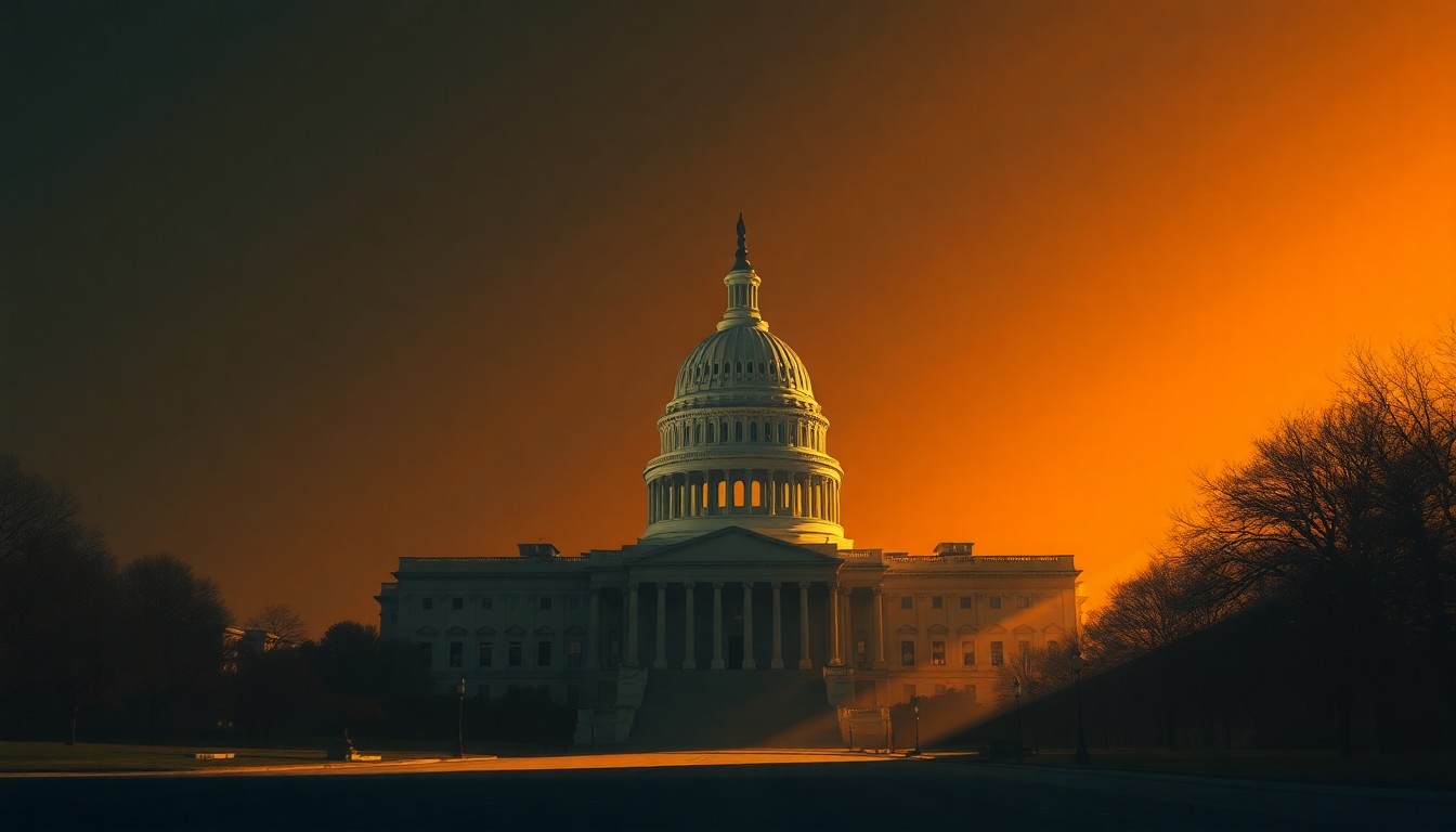 A serene, painterly depiction of the U.S. Capitol building in warm, muted tones, capturing the quiet dignity of the legislative process.