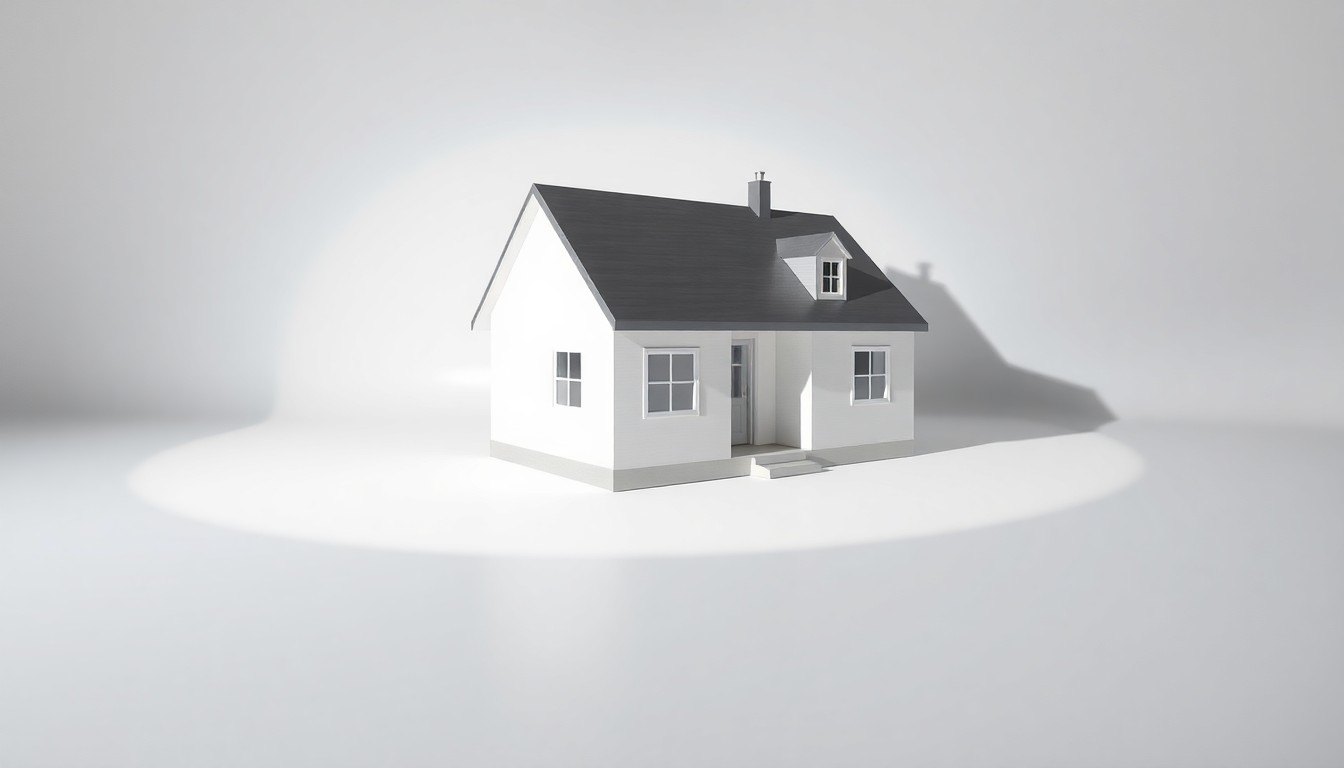 A high-end, photorealistic studio still-life photograph featuring a polished, geometric model home sculpture made of brushed aluminum, resting on a clean white seamless background and illuminated by dramatic studio lighting to symbolize the stability and precision of LGI Homes' construction and business practices.