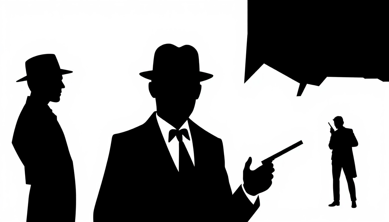 A striking black silhouette of an abstract, geometric shape that evokes the suspenseful and eccentric nature of the play 'An Old-Fashioned Family Murder.'