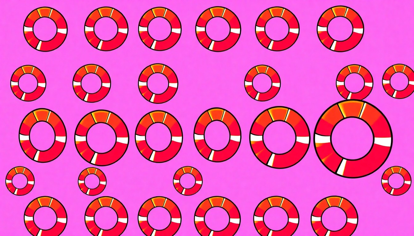 A highly stylized, pop art-inspired grid of brightly colored lifeguard buoys, capturing the tension between public safety and recreational use of coastal areas.