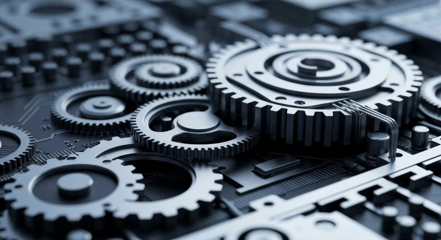 A close-up view of the intricate mechanical and electronic components of a stock exchange trading terminal, conveying the power and complexity of modern financial infrastructure.