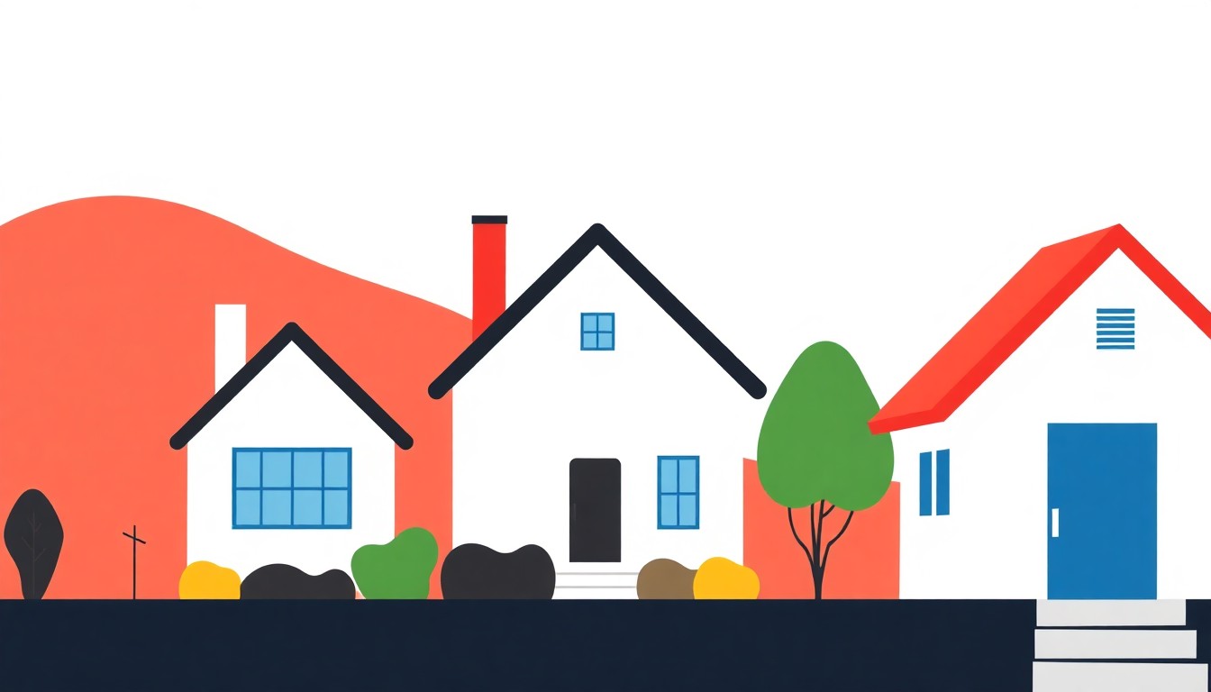 A vibrant abstract illustration composed of overlapping triangles and rectangles in shades of blue, red, and yellow, conceptually representing the declining trend in first-time home buying.