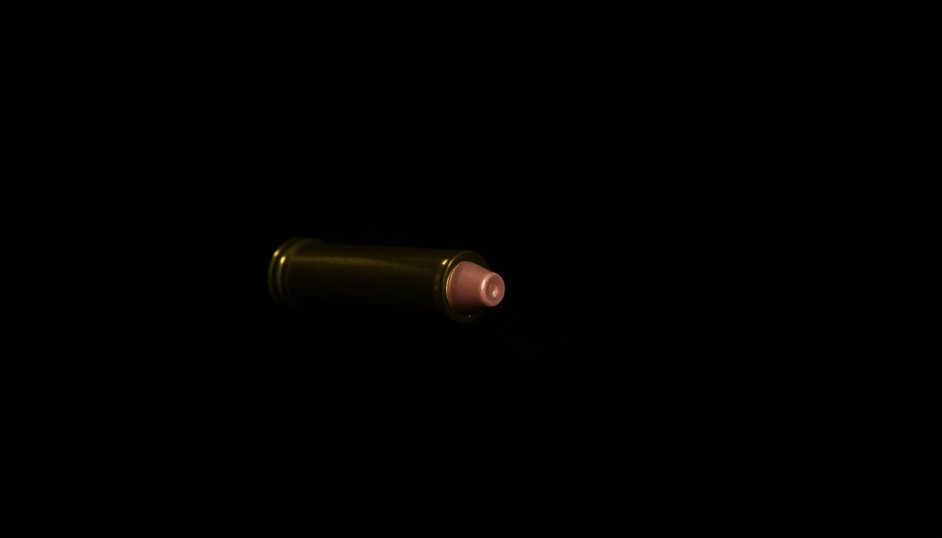 An extreme close-up of a single bullet casing reflecting a harsh, direct camera flash, conceptually representing the aftermath of a failed e-bike theft that resulted in an accidental shooting.