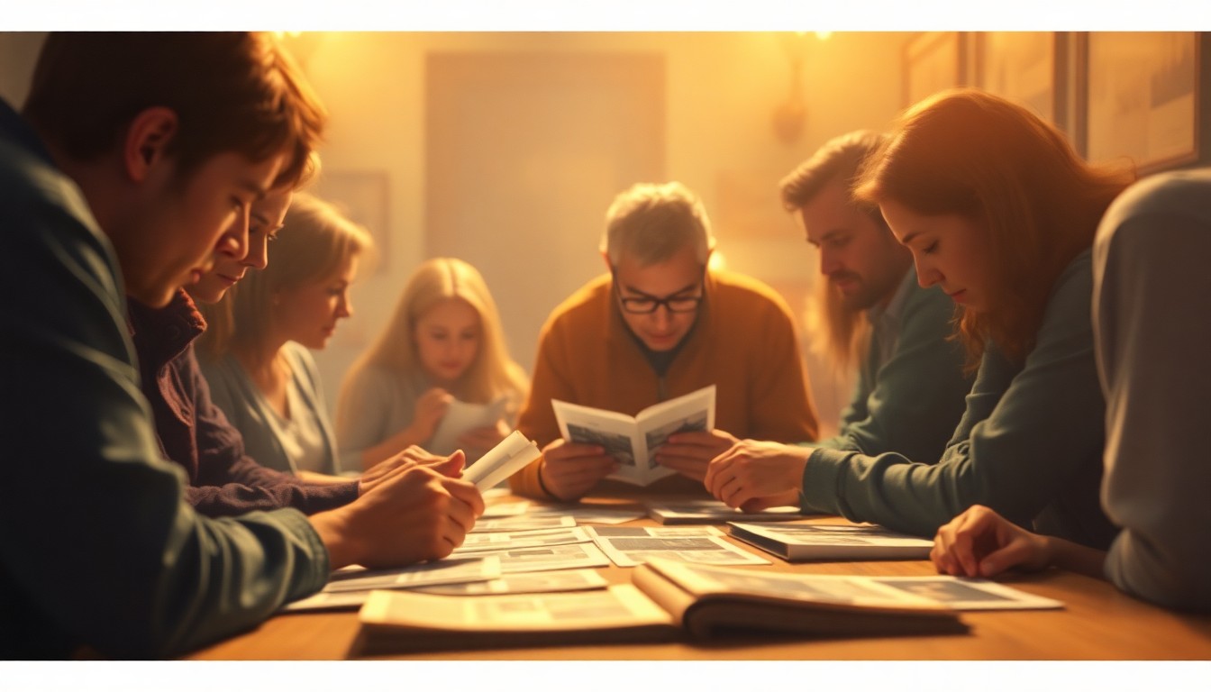 An abstract, impressionistic photograph showing the blurred silhouettes of people gathered around a table, with warm, glowing light and color creating a sense of intimacy and nostalgia.