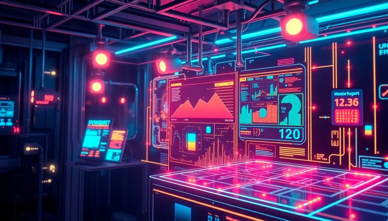 A highly detailed, glowing 3D illustration of a futuristic video analytics system with illuminated sensors, cameras, and data visualization elements, conceptually representing the advanced technology powering next-generation workplace safety solutions.