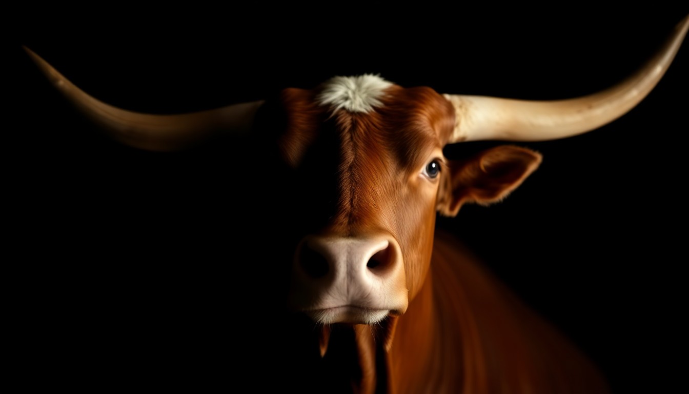 An extreme close-up photograph of a Texas longhorn's horn, the dramatic lighting and stark black background creating a gritty, investigative aesthetic that conceptually represents the unexpected nature of this police rescue operation.