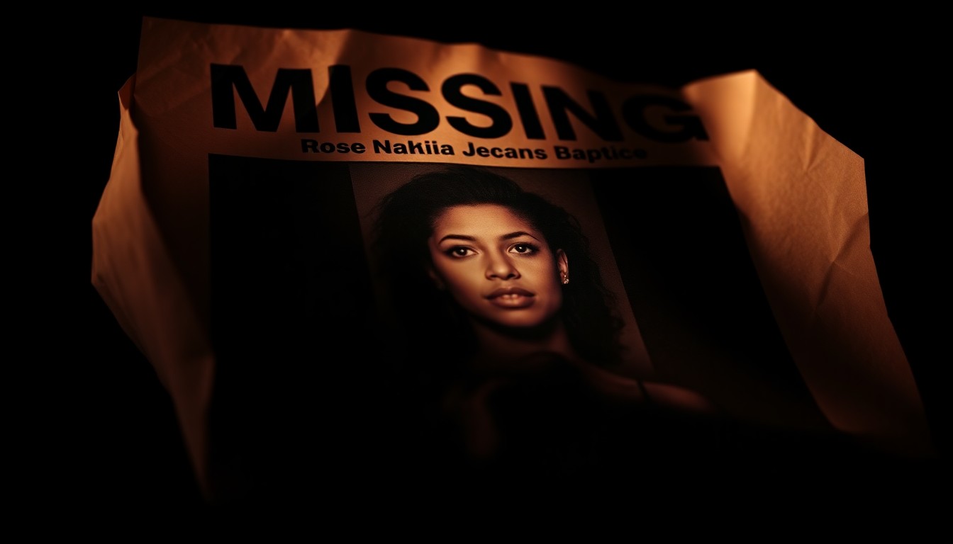 An extreme close-up photograph of a crumpled missing persons flyer with a blurred image, conceptually illustrating the serious and investigative nature of the search for a missing person.